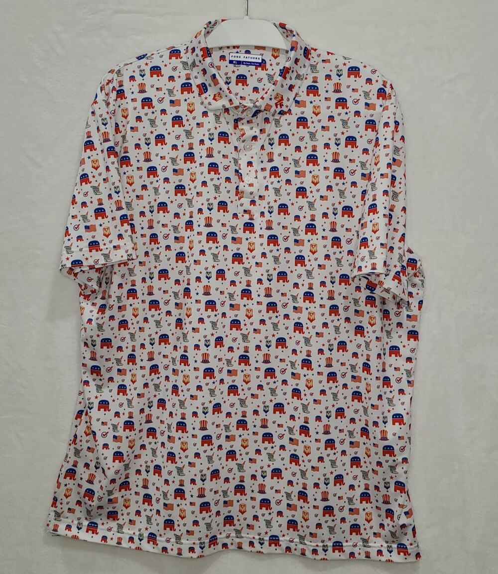 Fore Fathers Go Red Republican Polo Shirt Mens Size XL Patriotic Golf Elephant